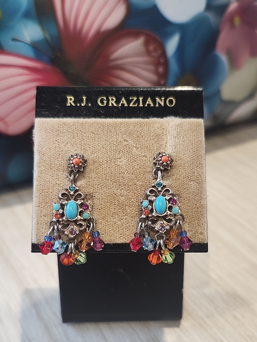 R.J. Graziano Turquoise & Multicolor Crystal Chandelier Earrings